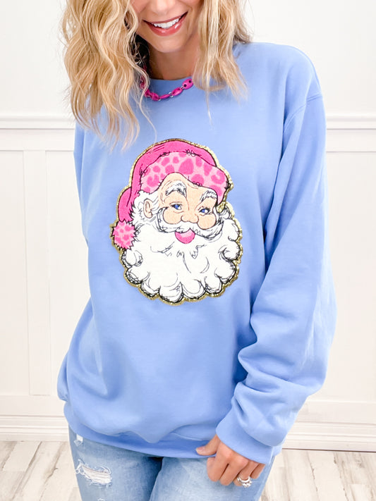 Santa Pink Hat Chenille Sweatshirt Top