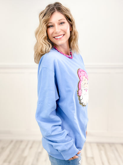 Santa Pink Hat Chenille Sweatshirt Top