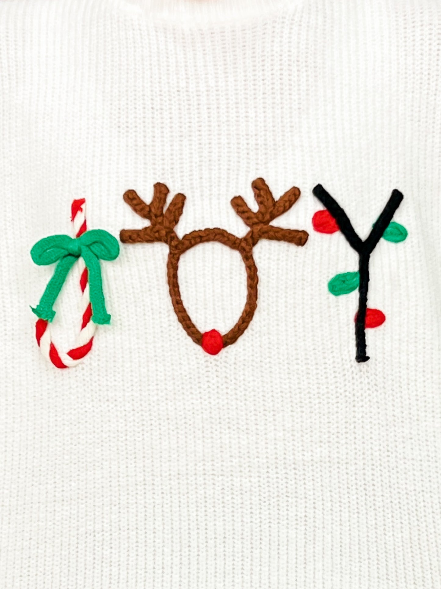 Christmas Joy Embroidered 3D Yarn Knit Sweater Top
