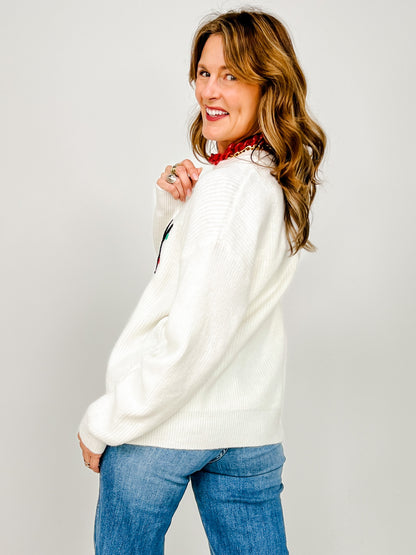 Christmas Joy Embroidered 3D Yarn Knit Sweater Top