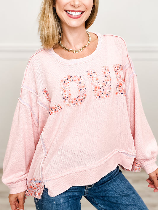 Round neck long sleeve LOVE solid top