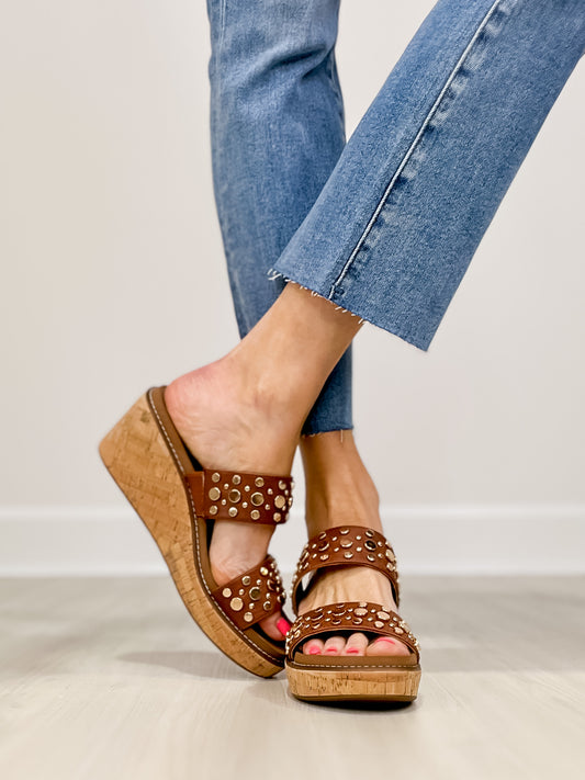 Corkys Bad Habit Double Strap Wedges in Bourbon