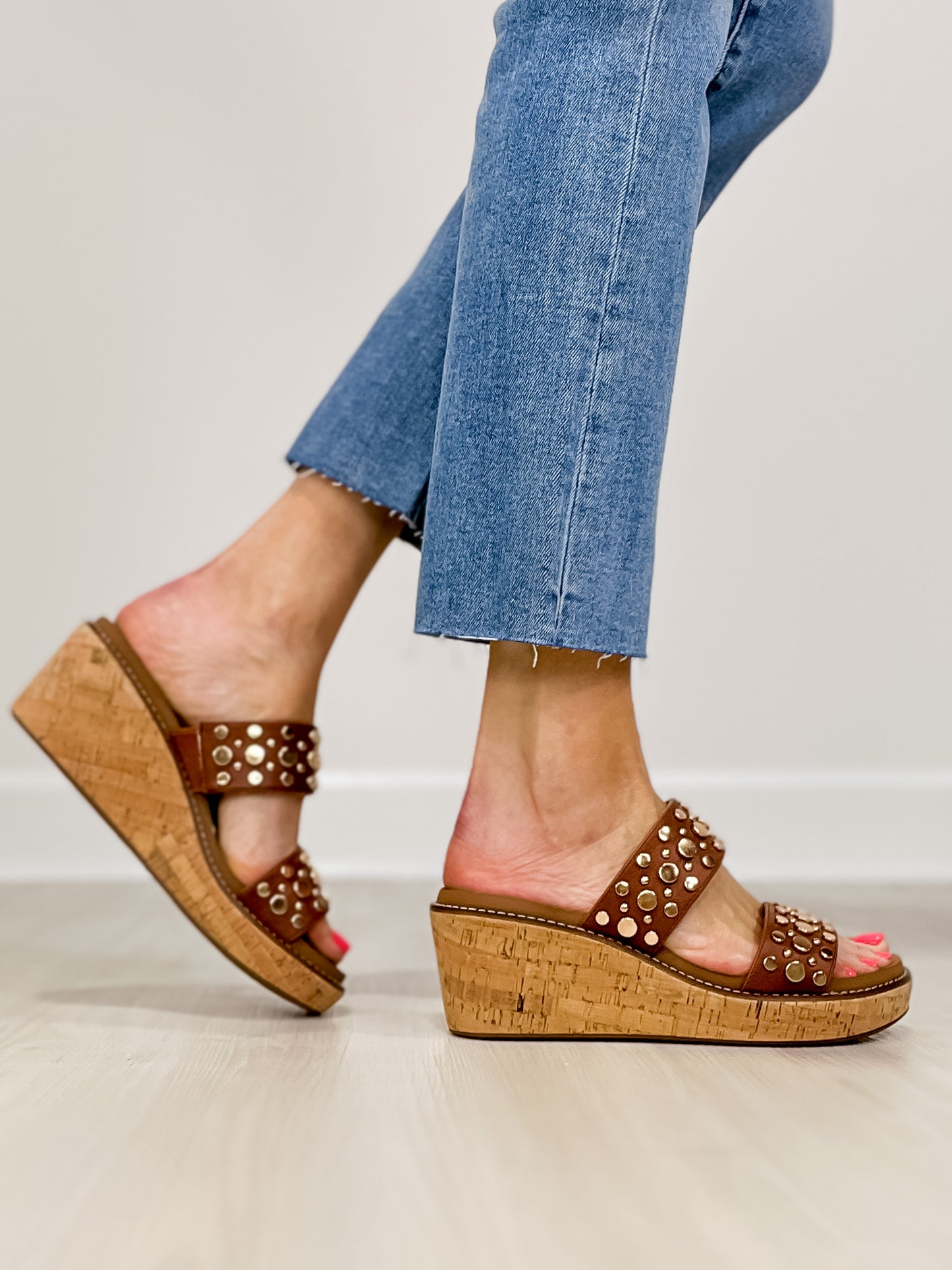 Corkys Bad Habit Double Strap Wedges in Bourbon