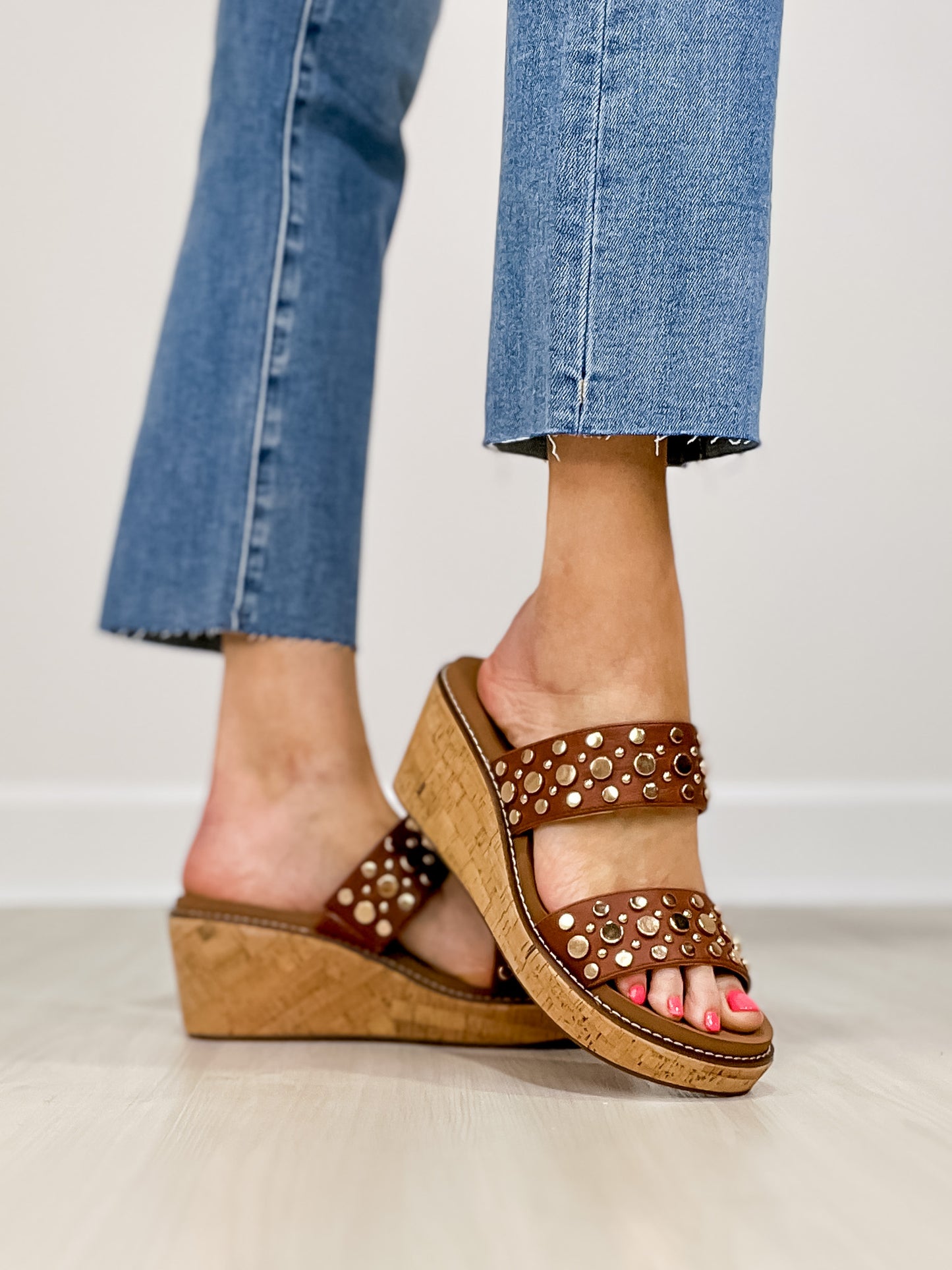 Corkys Bad Habit Double Strap Wedges in Bourbon