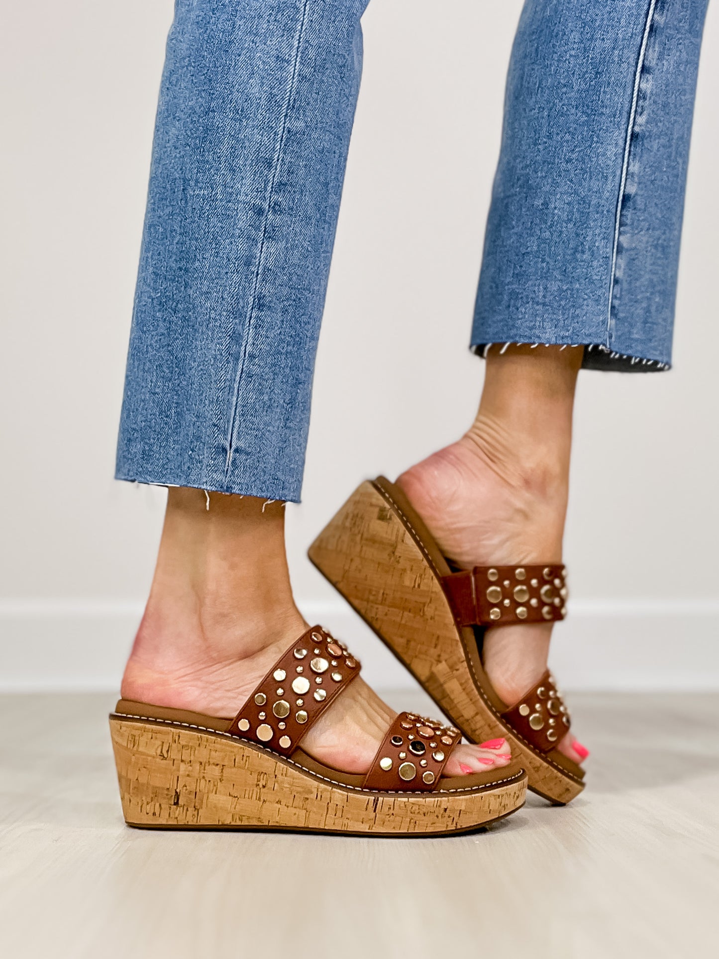 Corkys Bad Habit Double Strap Wedges in Bourbon