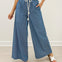 Washed Pinstriped Tie Waist Wide Leg Pants