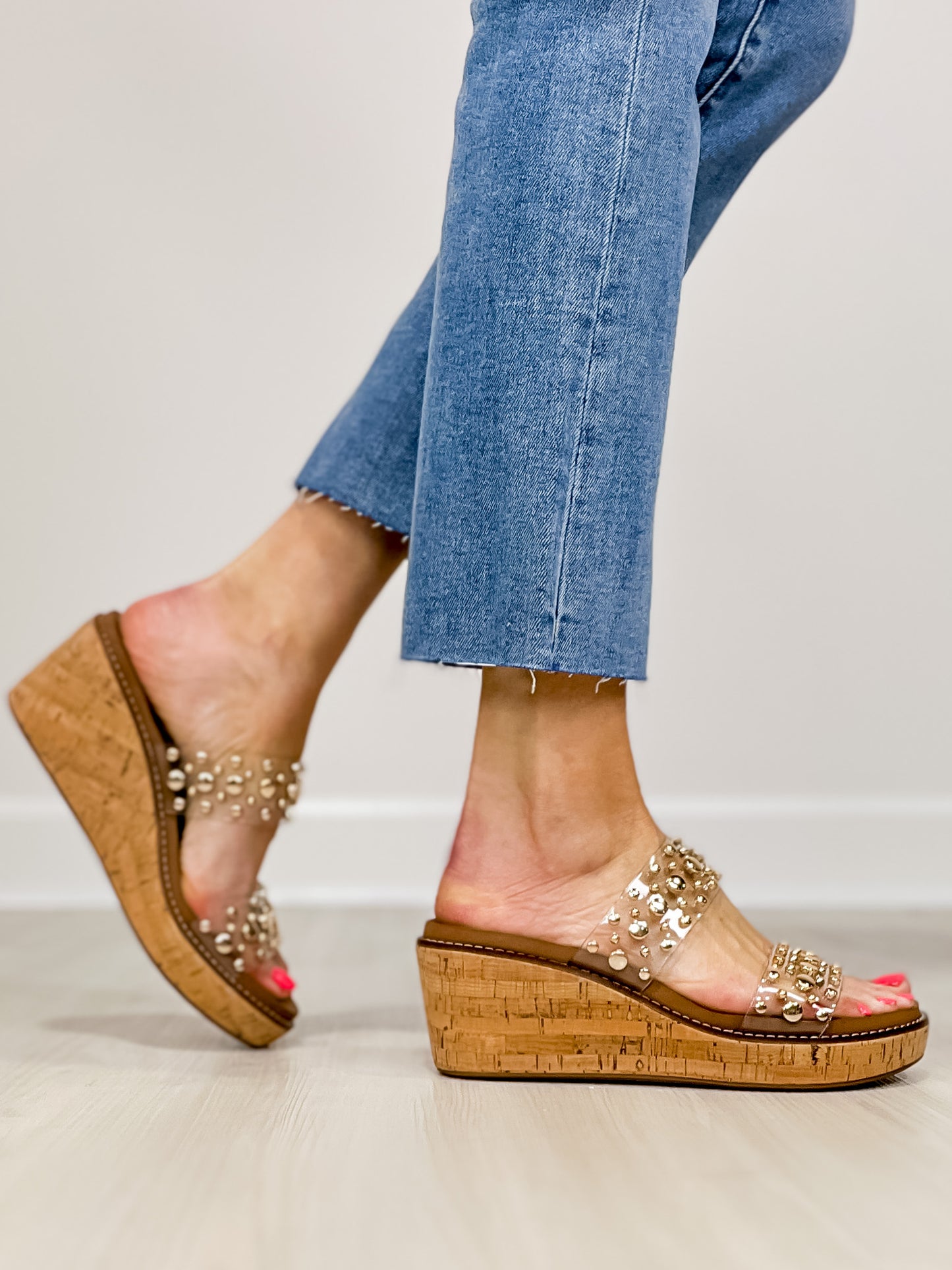 Corkys Bad Habit Double Strap Wedges in Clear