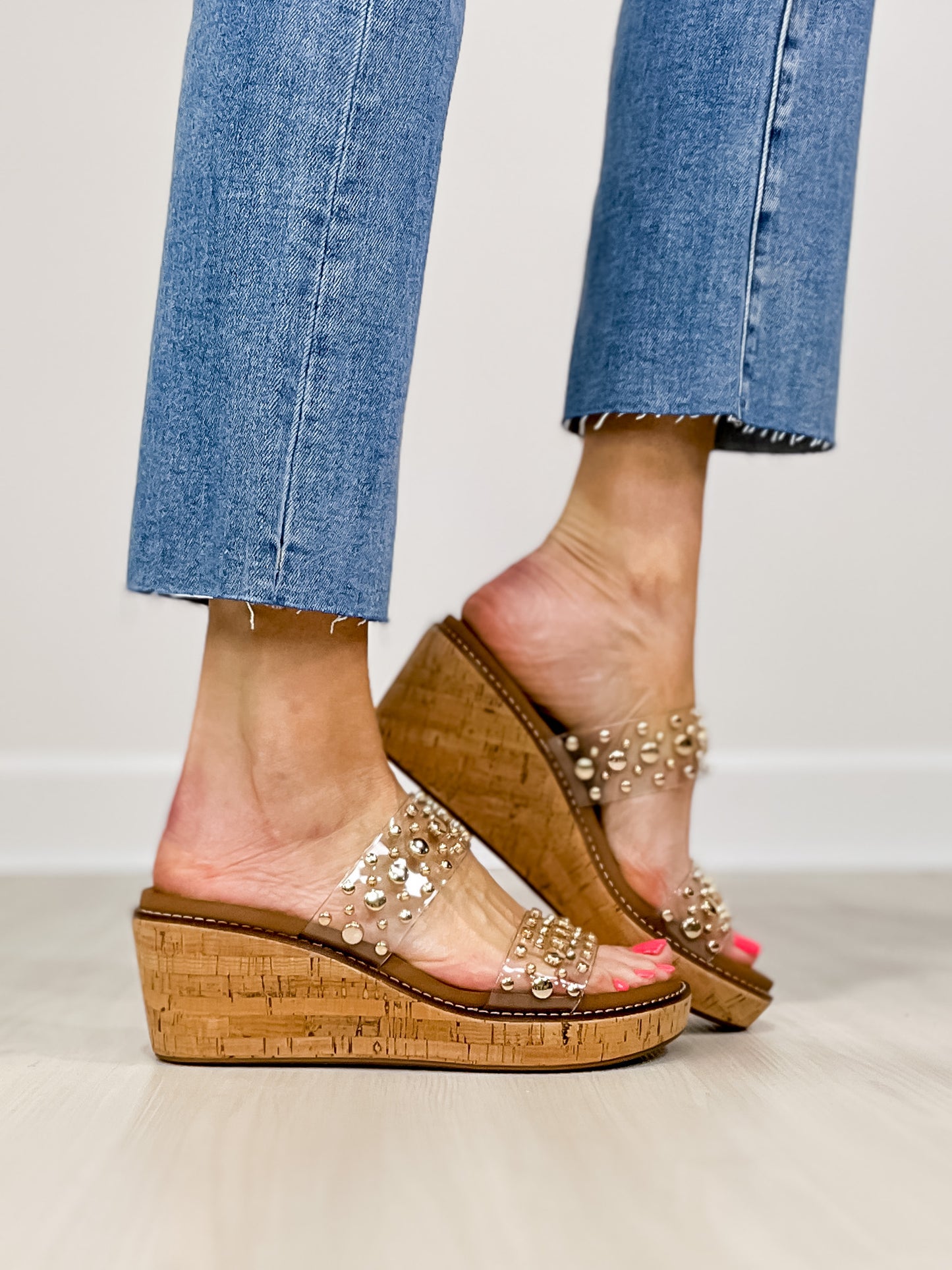 Corkys Bad Habit Double Strap Wedges in Clear