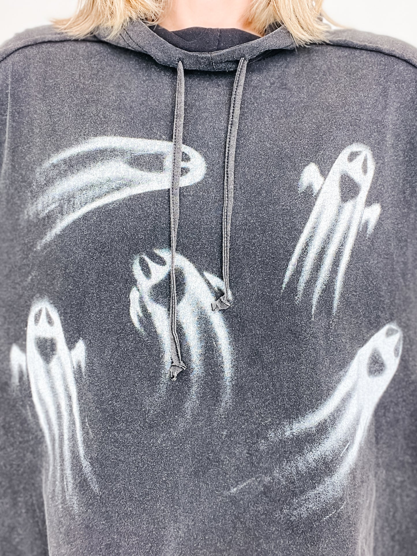 Washed Cotton Ghost Printed Hooded Top