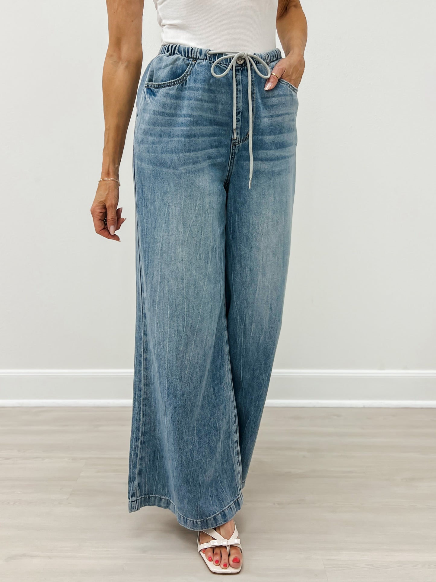 Judy Blue Hi-Rise Palazzo Featherweight Drawcord Jeans