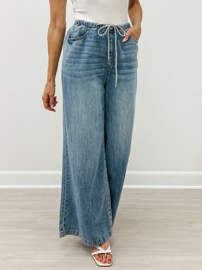 Judy Blue Hi-Rise Palazzo Featherweight Drawcord Jeans