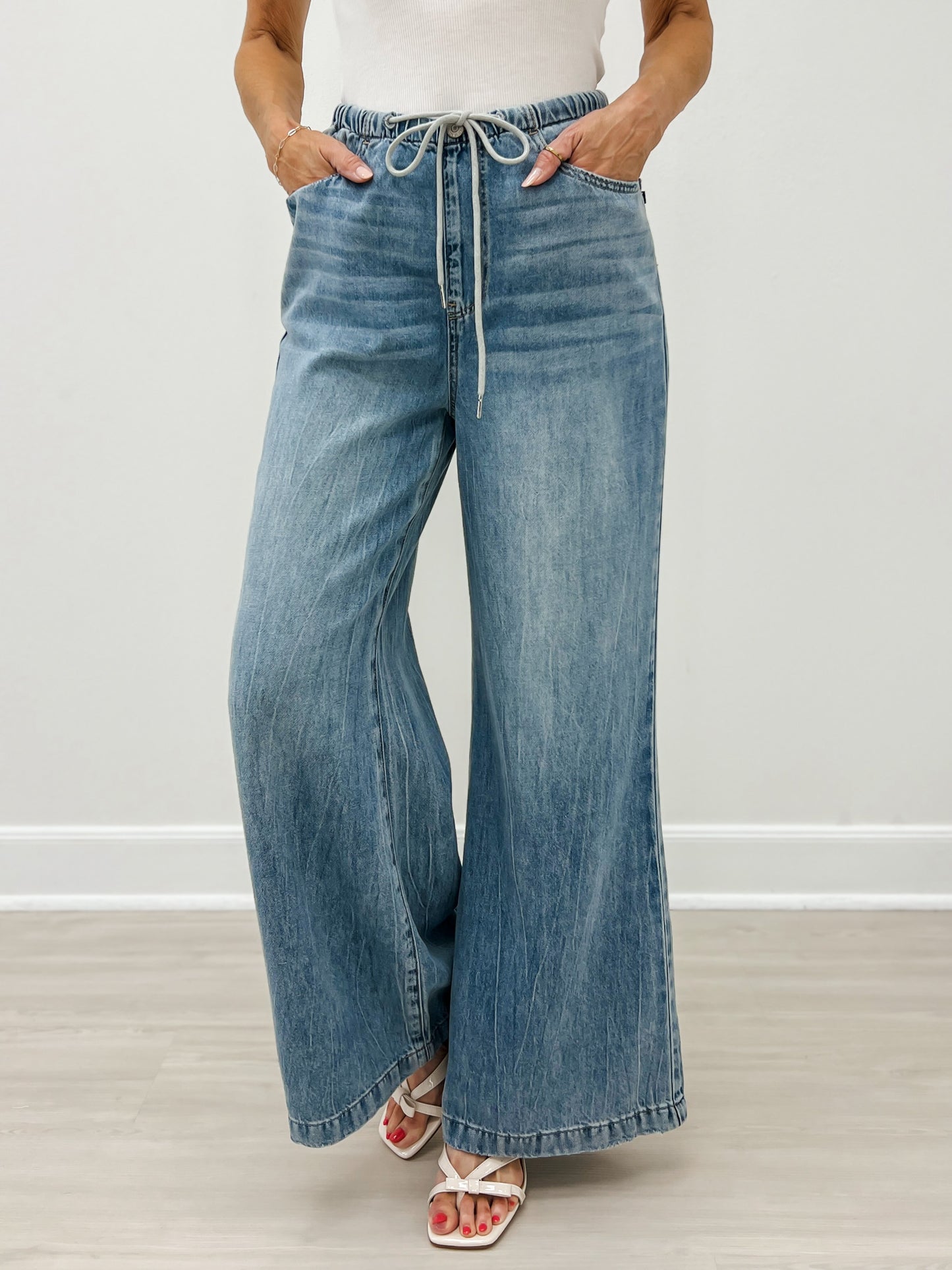 Judy Blue Hi-Rise Palazzo Featherweight Drawcord Jeans