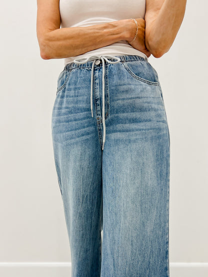 Judy Blue Hi-Rise Palazzo Featherweight Drawcord Jeans
