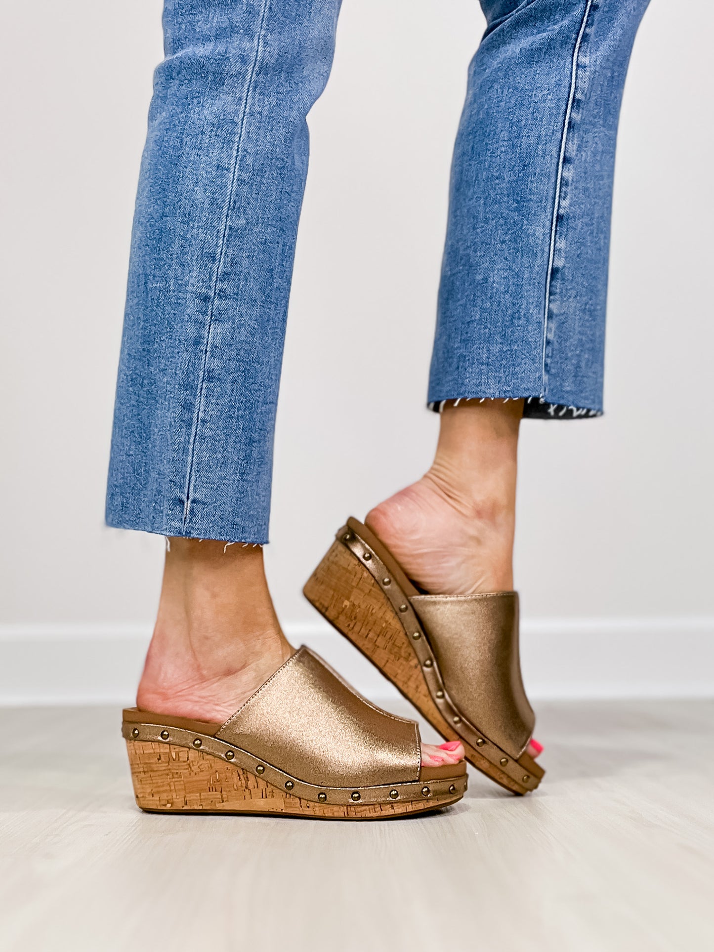 Corkys Hissy Fit Open Toe Cork Wedges in Bronze