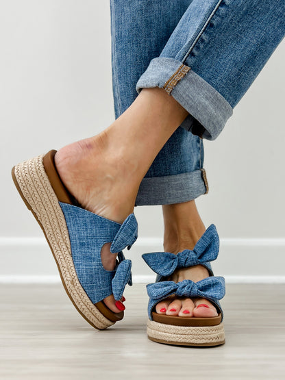 Good Choice Cosmos Double Bow Sandals in Denim Blue