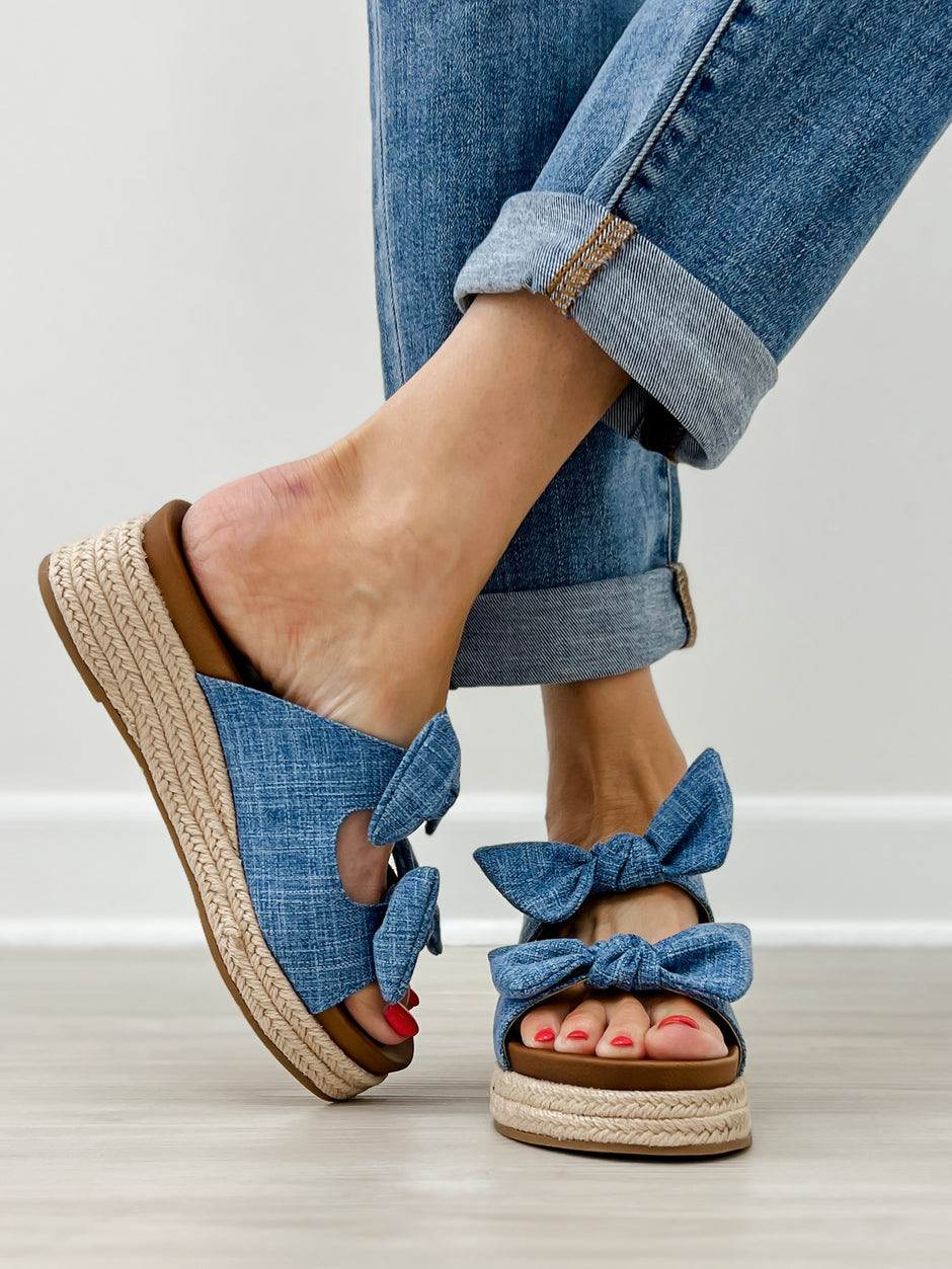 Good Choice Cosmos Double Bow Sandals in Denim Blue