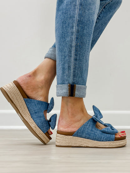 Good Choice Cosmos Double Bow Sandals in Denim Blue