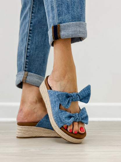 Good Choice Cosmos Double Bow Sandals in Denim Blue