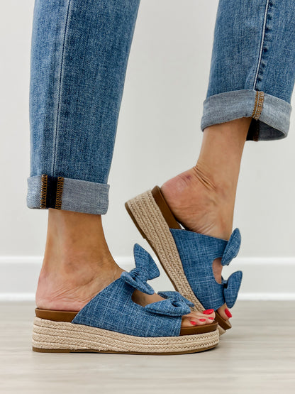 Good Choice Cosmos Double Bow Sandals in Denim Blue
