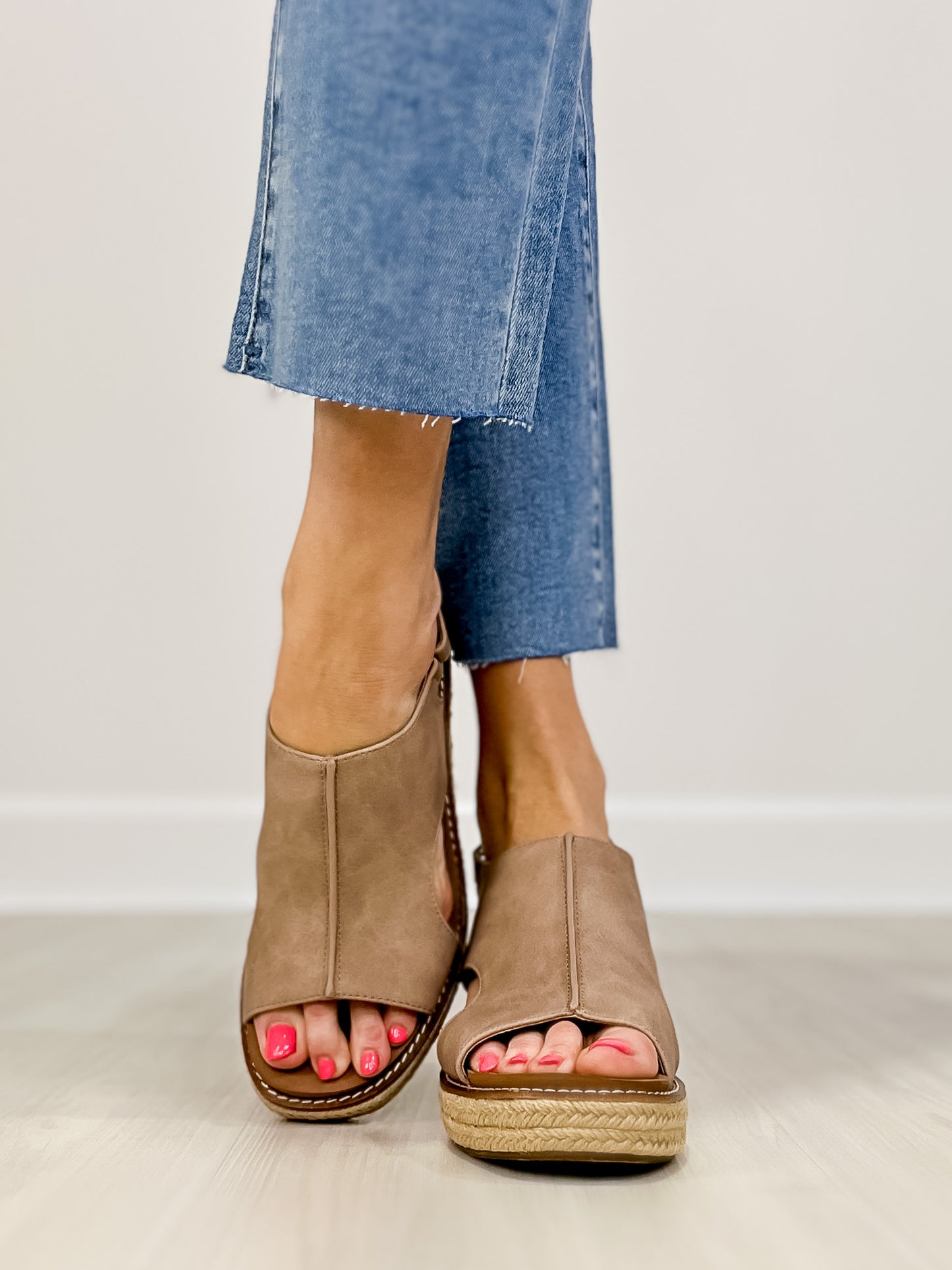 Corkys K BYE Raffia Bottom Wedges in Taupe