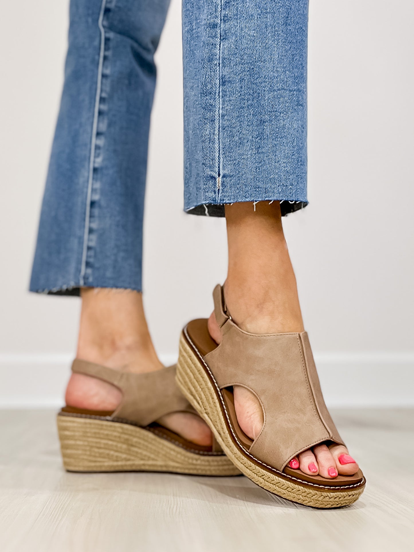 Corkys K BYE Raffia Bottom Wedges in Taupe