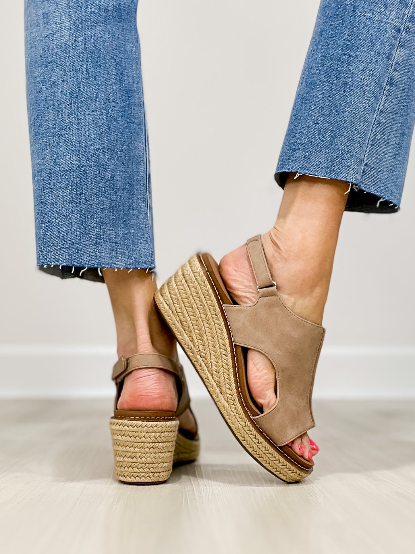 Corkys K BYE Raffia Bottom Wedges in Taupe