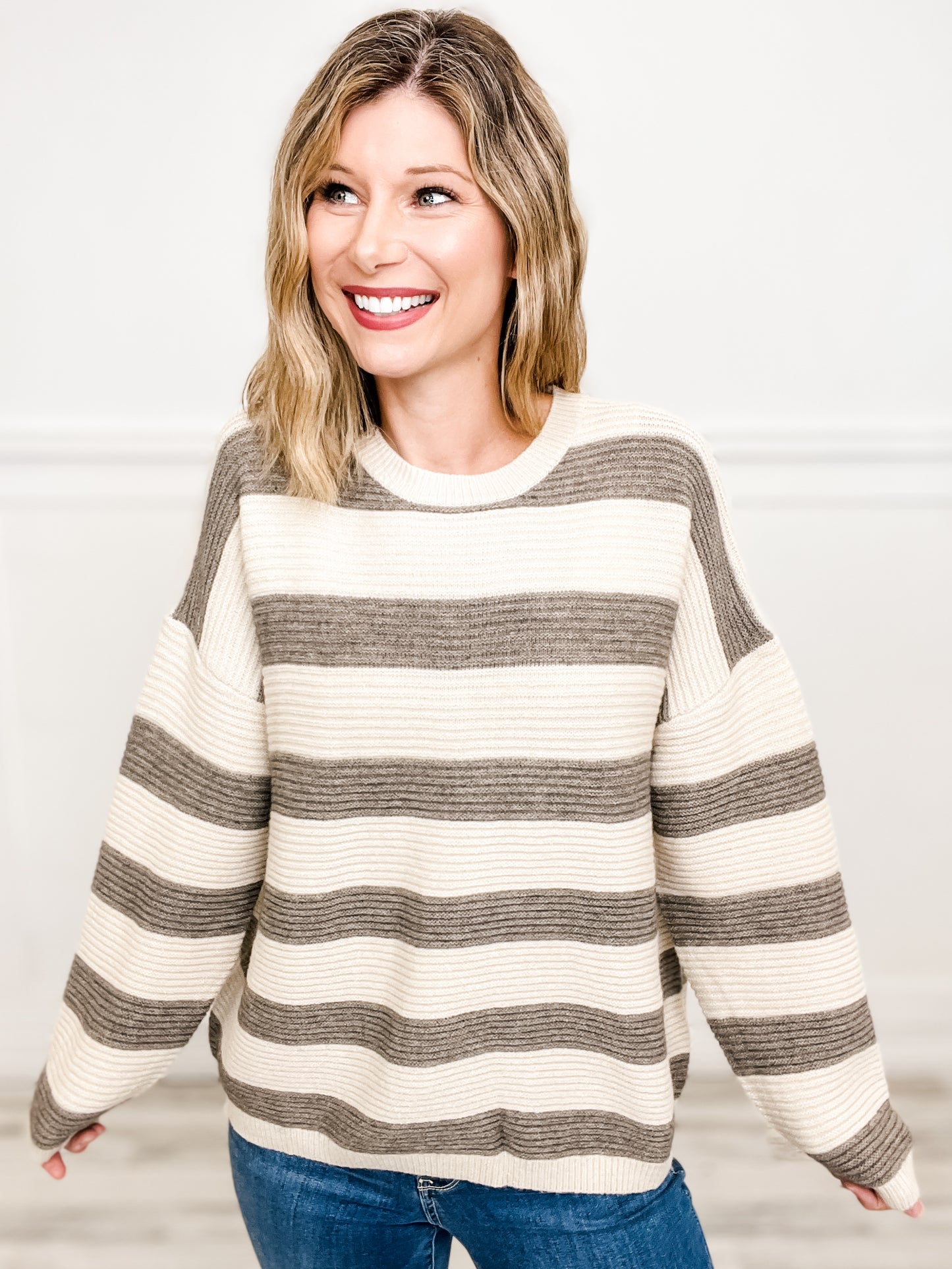 Long Sleeve Striped Oversized Sweater Top