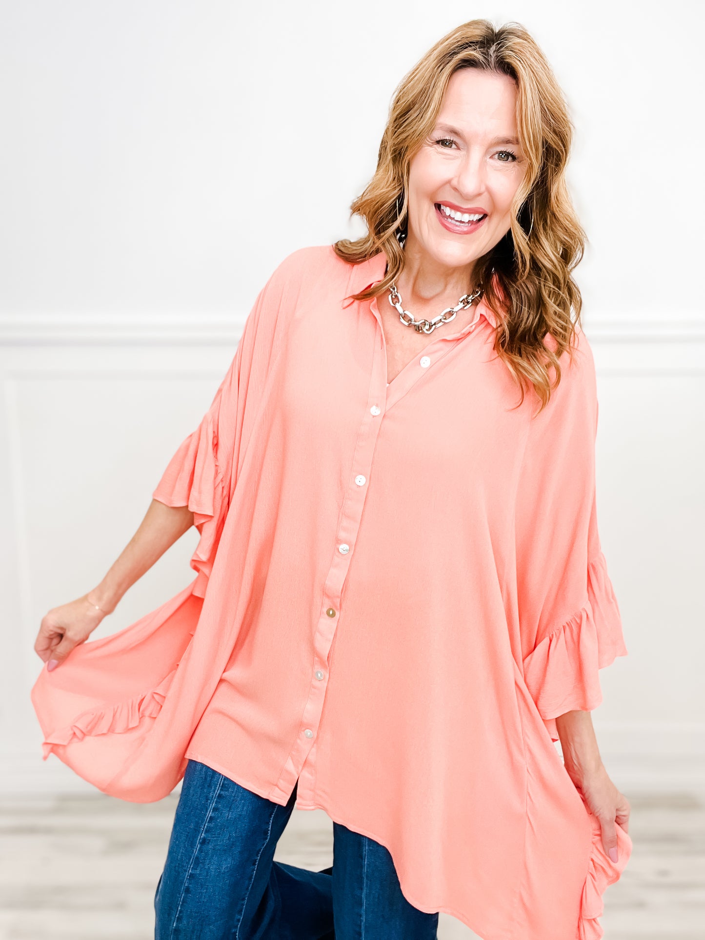 Oversized Gauze Button Down Tunic Top