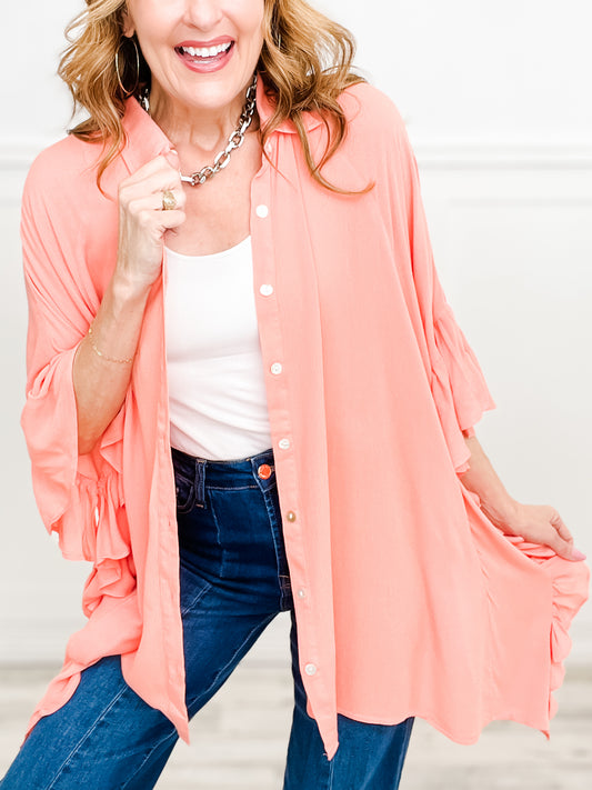 Oversized Gauze Button Down Tunic Top