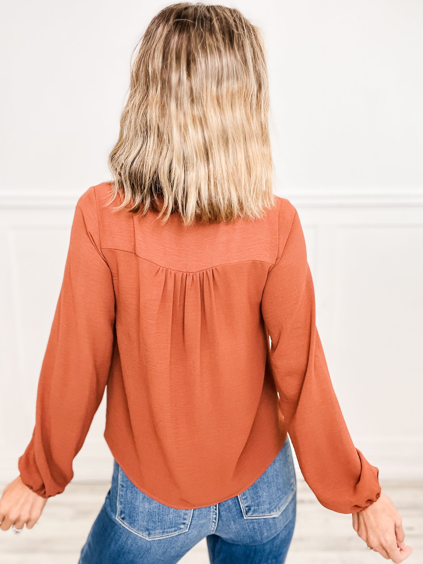 Long Sleeve V-Neck Baby Doll Top