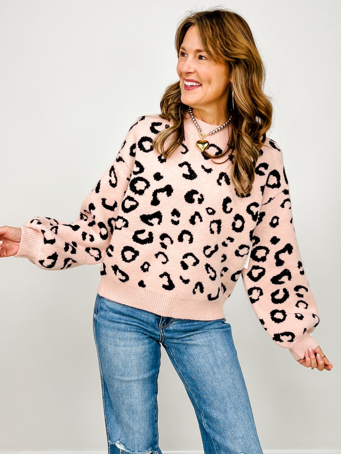 Leopard Print Long Sleeve Knit Sweater