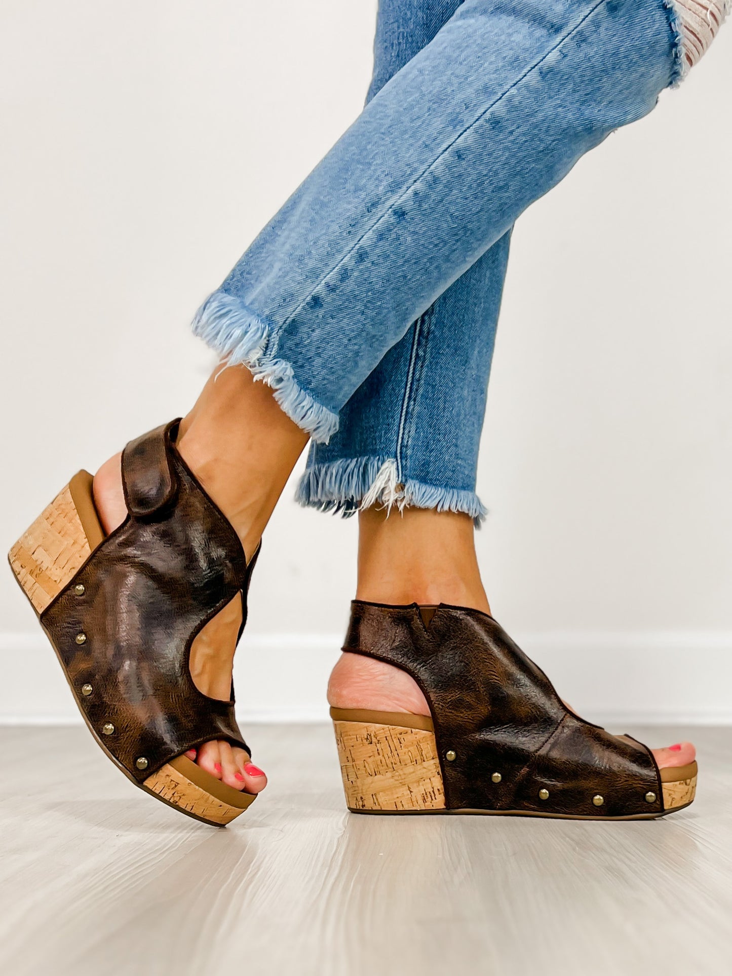 Corkys Frisky Wedge Sandals in Espresso Crinkle