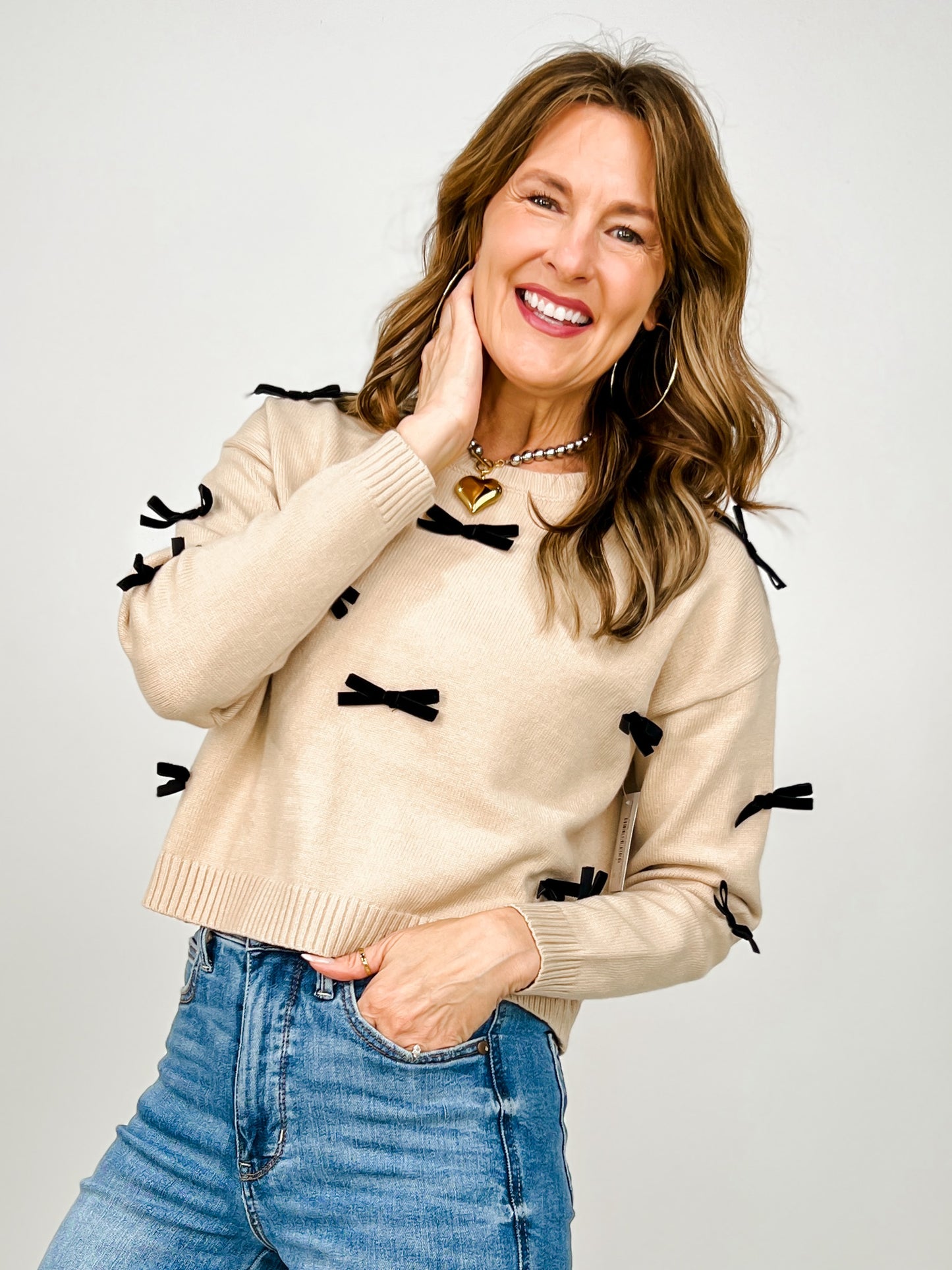 Ribbon Bow Applique Sweater Top