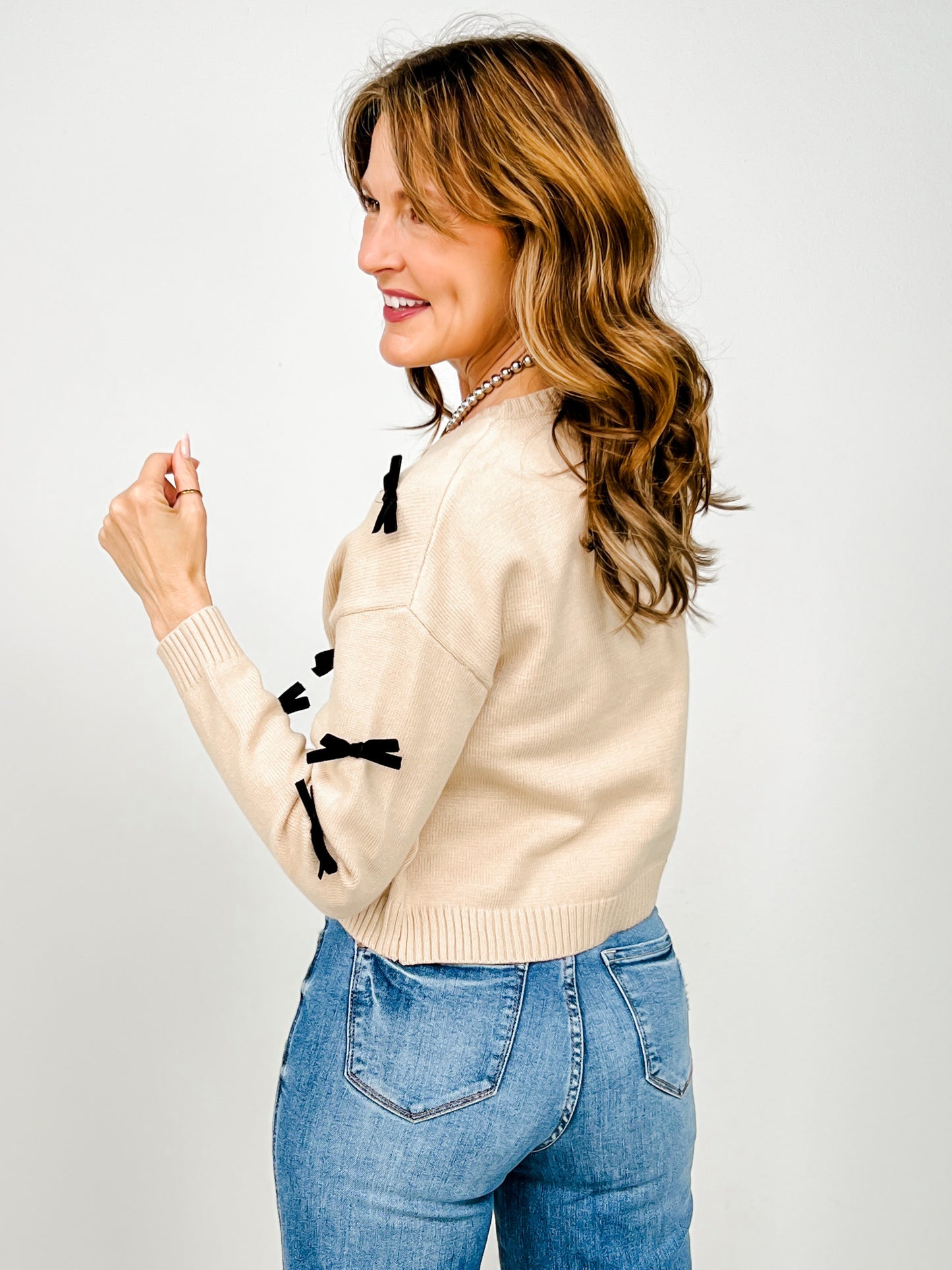 Ribbon Bow Applique Sweater Top