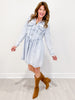 Garment Washed Flare Denim Mini Dress