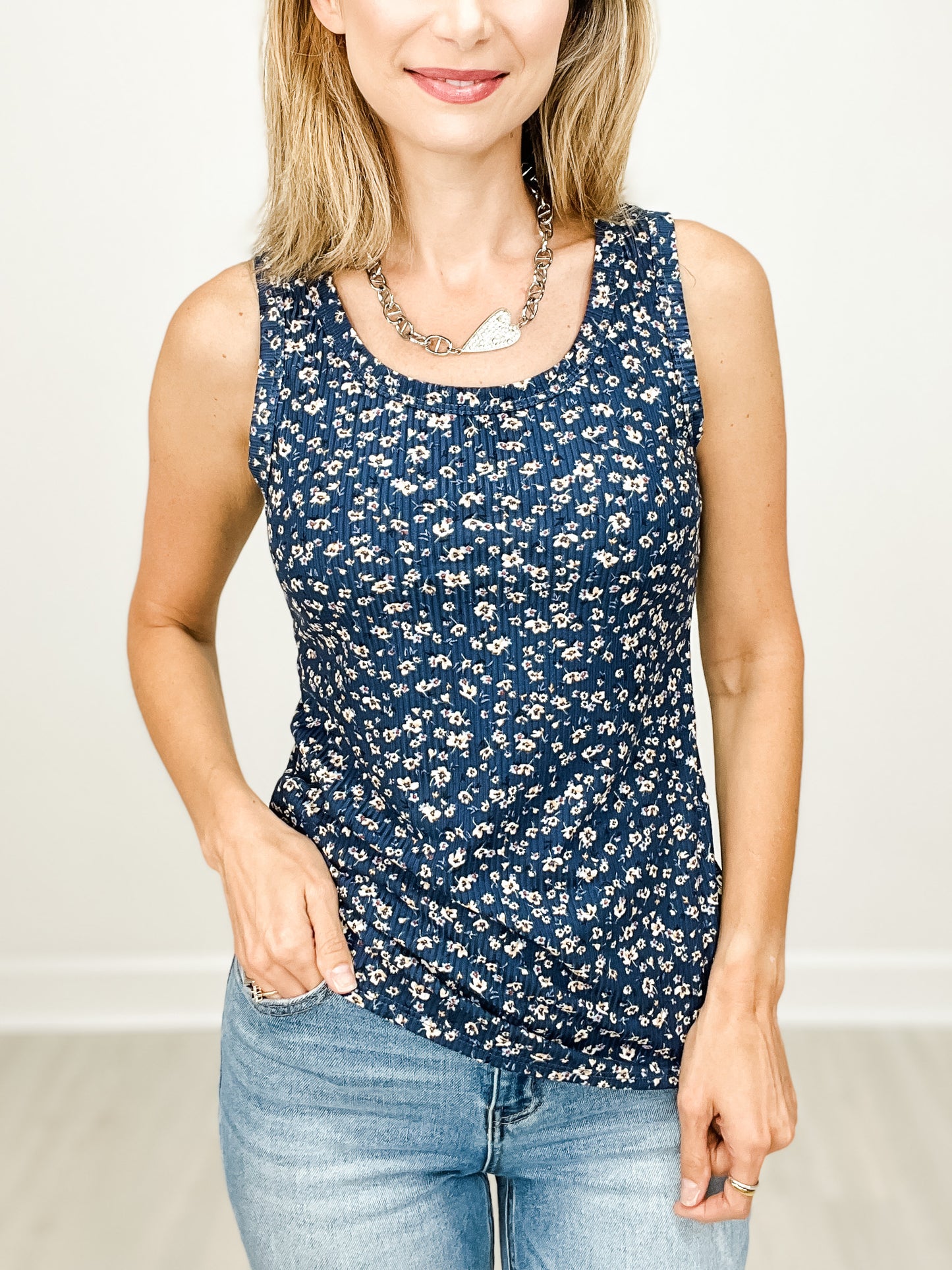 Floral Print Ribbed Tank Top