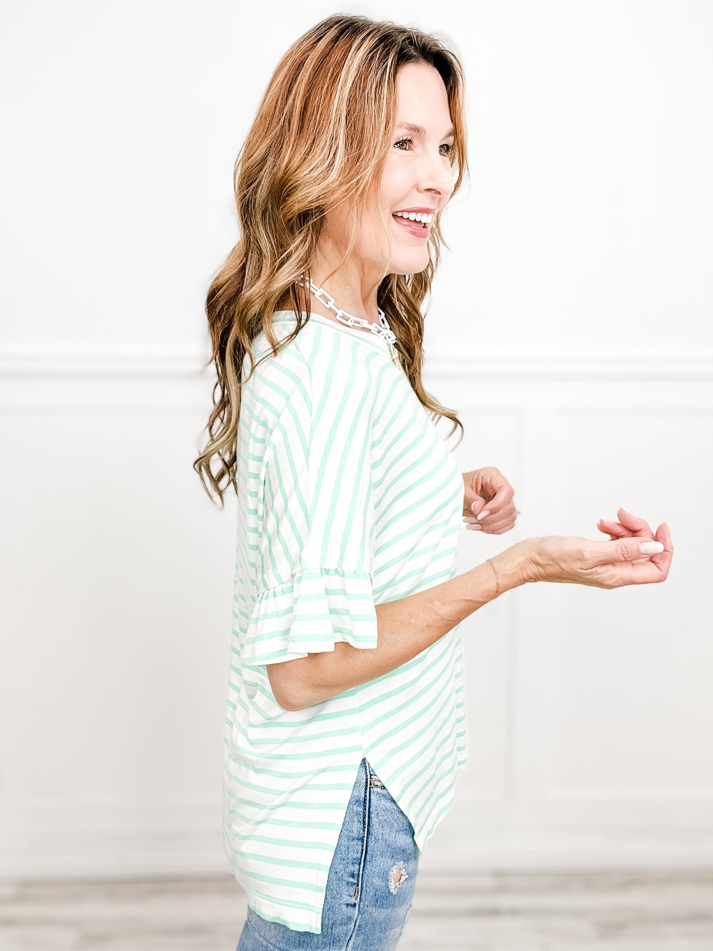 Half Sleeve Striped Knit Top