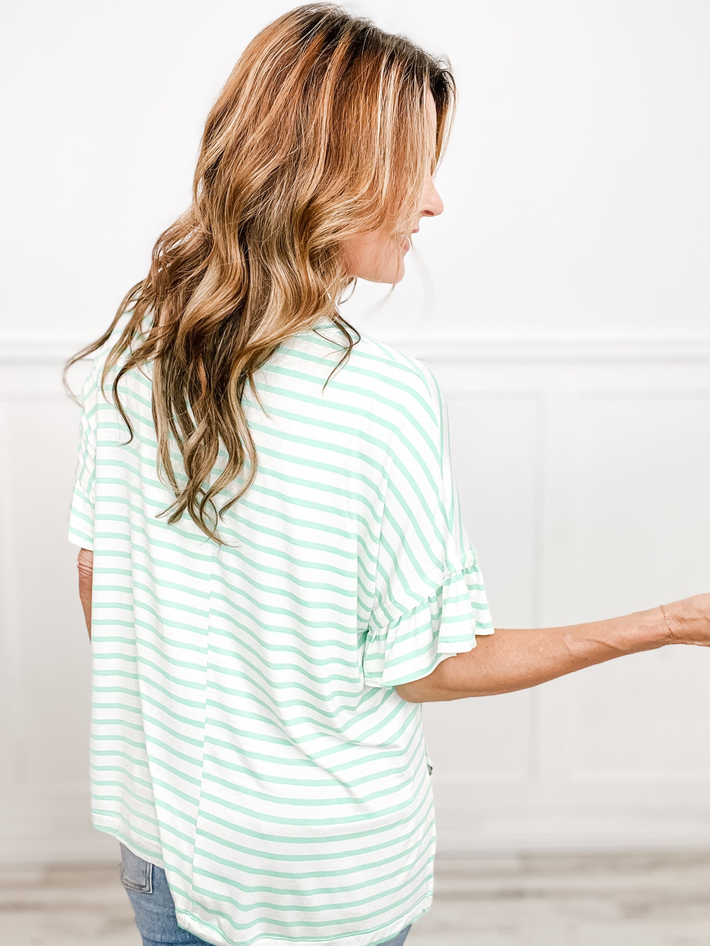 Half Sleeve Striped Knit Top