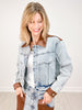 Faux Leather Color Block Denim Jacket