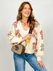 Floral Intarsia Knit Cardigan Sweater with Button Front