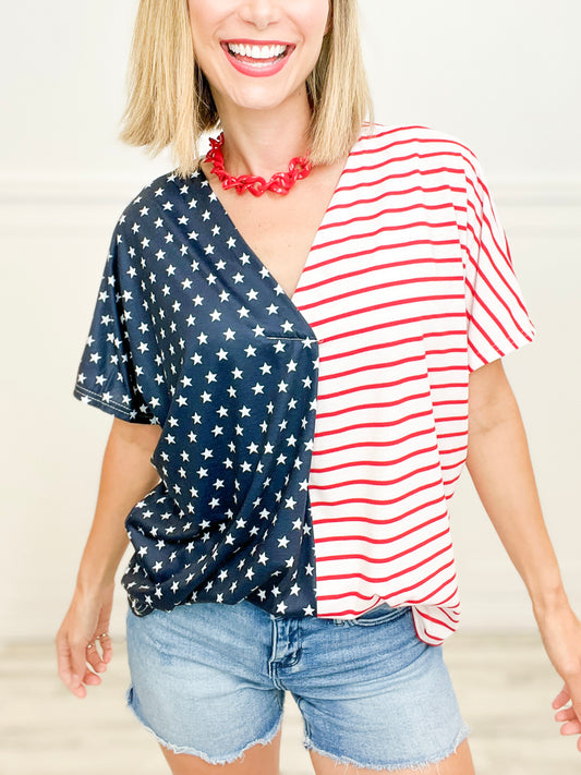 Fourth Of July Themed Block V-Neck Top