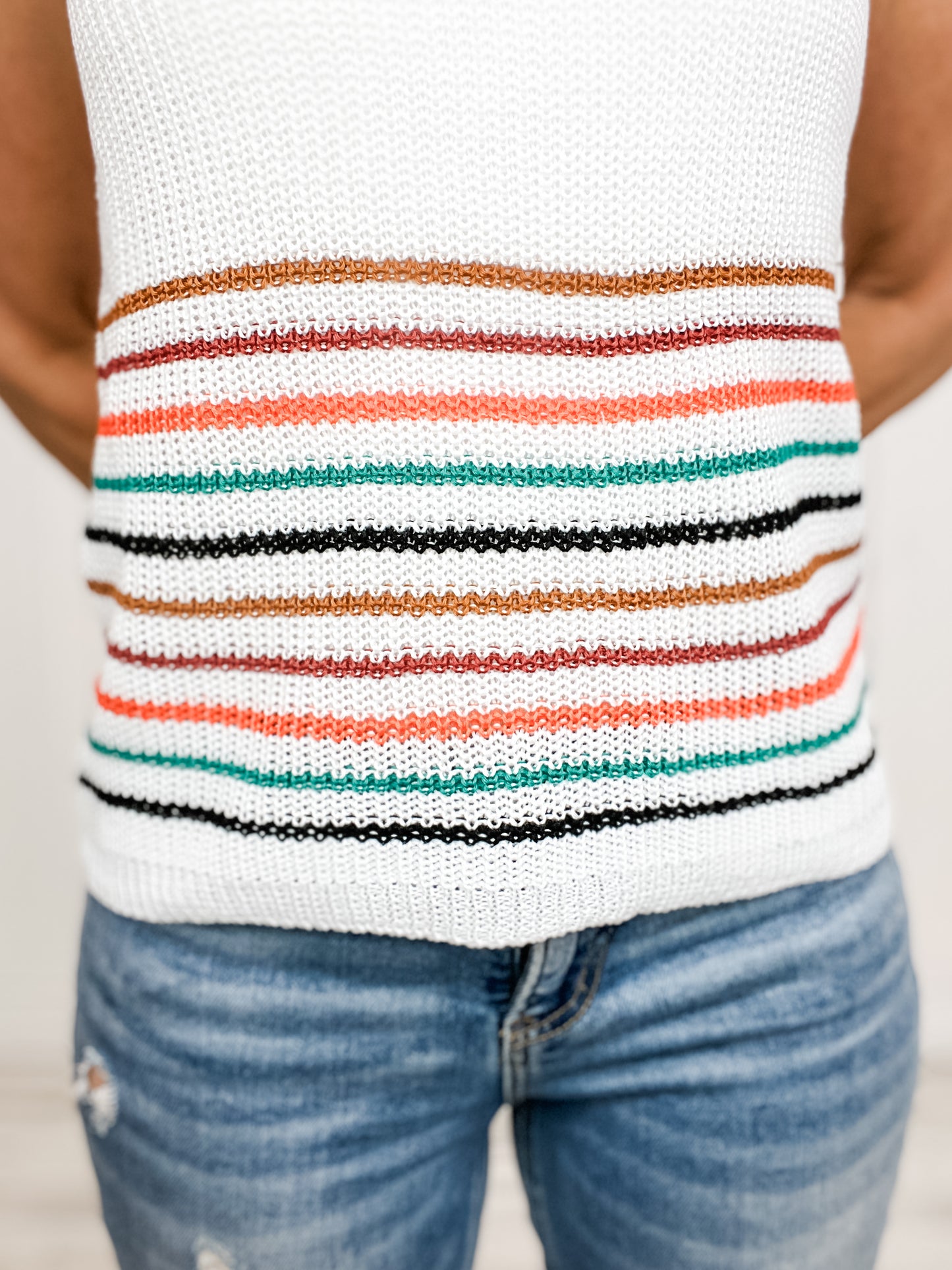 V Neck Striped Sweater Top