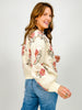 Floral Intarsia Knit Cardigan Sweater with Button Front