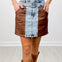 Faux Leather Panel Stretch Denim Mini Skirt
