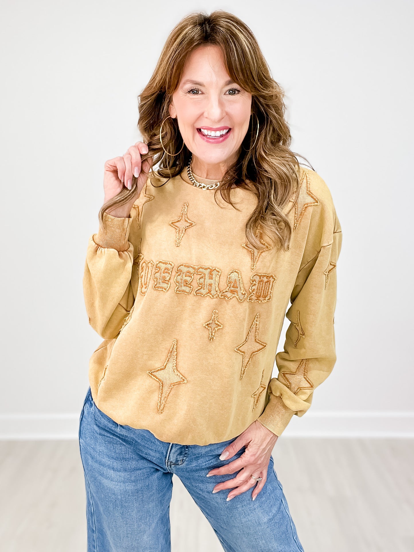 Distressed Vintage Wash YEE-HAW Embroidered Sweatshirt