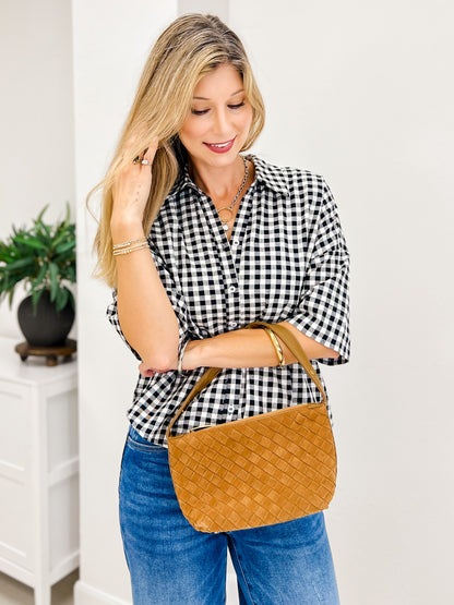 Quarter Sleeve Buttone Down Cropped Top