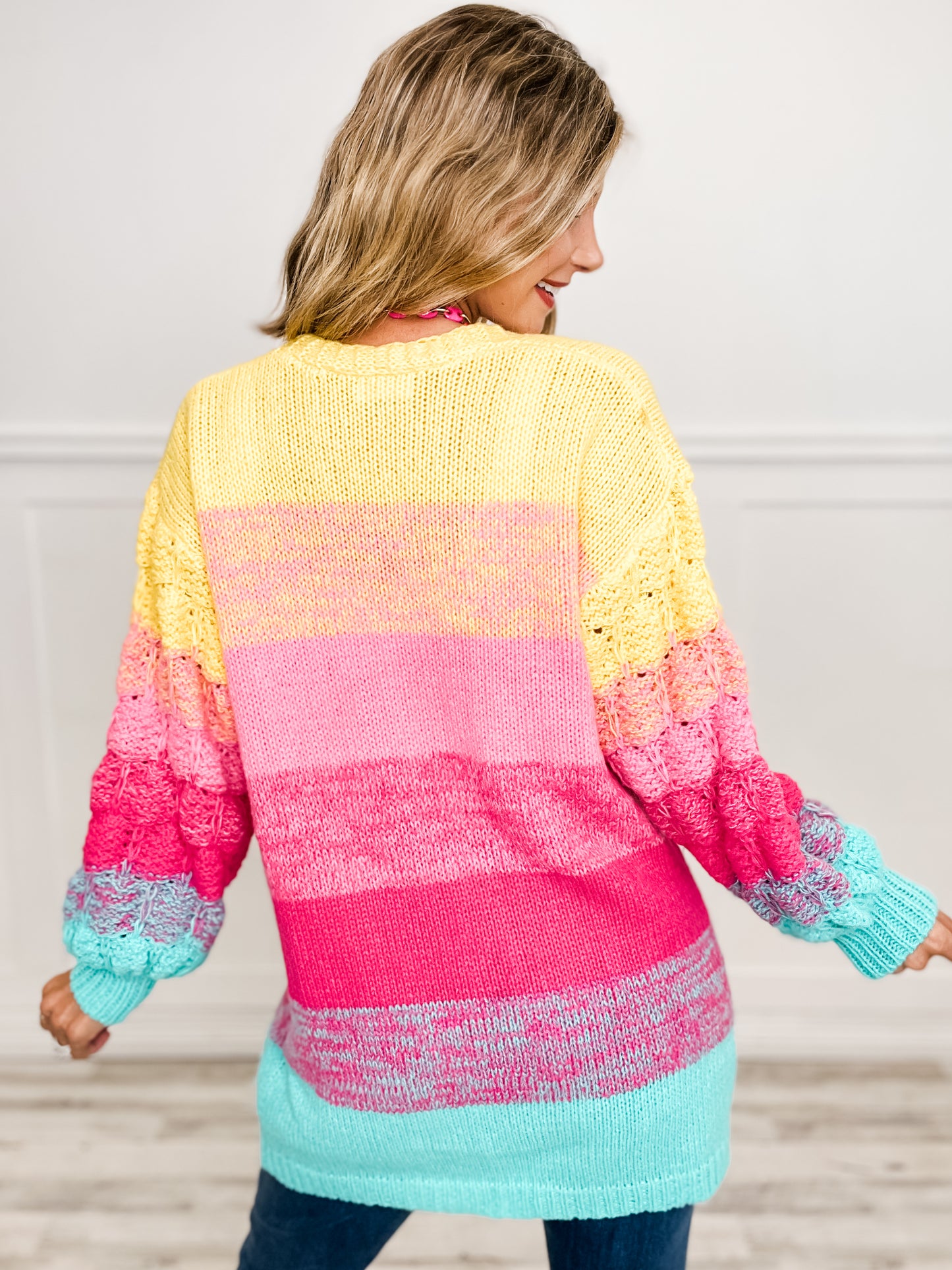 Fluffy Sleeve Color Block Sweater Cardigan