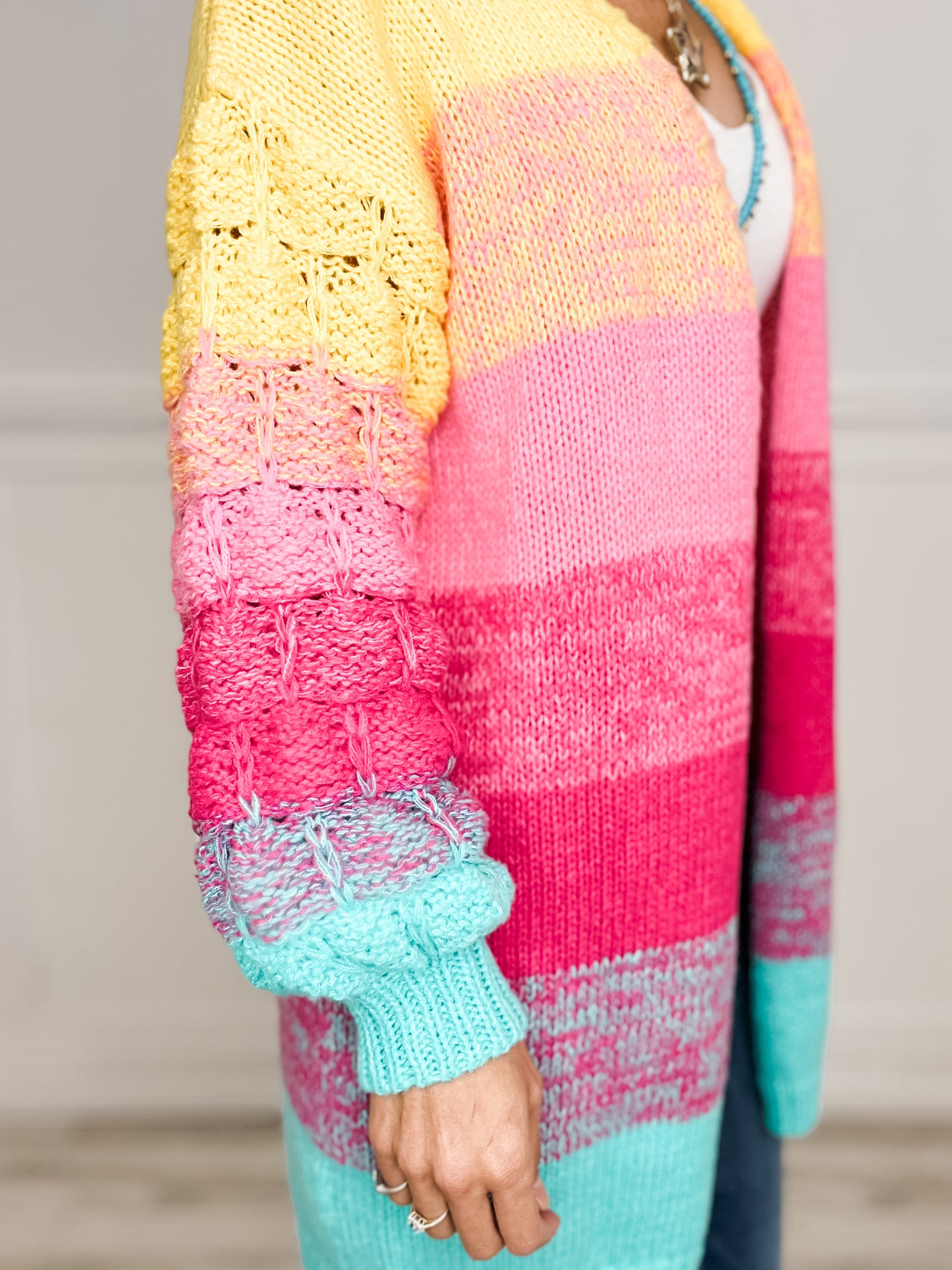 Fluffy Sleeve Color Block Sweater Cardigan