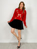 Mock Neck Sequin Ribbon Holiday Sweater