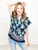 Floral Border Print Gabby Top with High Low hem & Side Slits